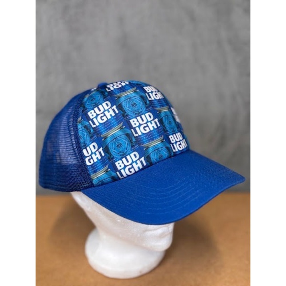Bud Light Blue Beer Can Graphic Trucker Hat Snapback Mesh Cap One Size - Picture 2 of 7